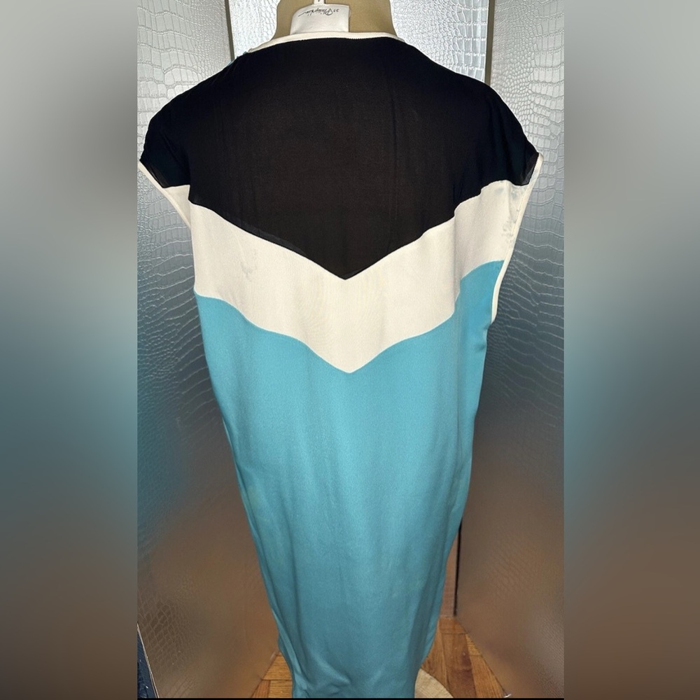 3.1 Phillip Lim Aqua Blue Black White Chevron Sleeveless Silk Dress Size 4
